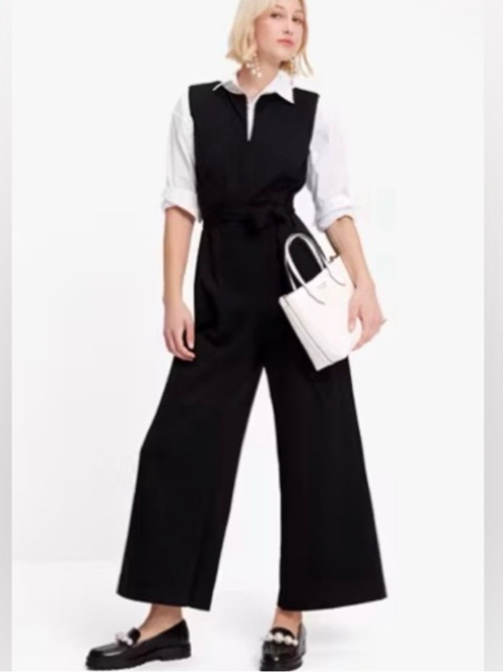 Kate Spade Sleeveless Zip Front Ponte Knit Jumpsuit Black